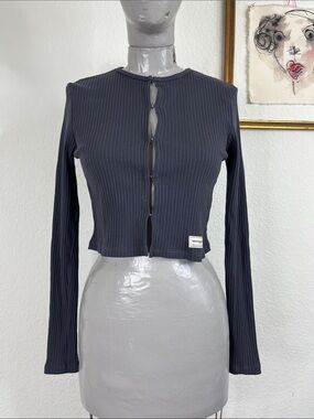 The Giving Movement Ribbed Organic Knit Hook Long Sleeve Cardigan
